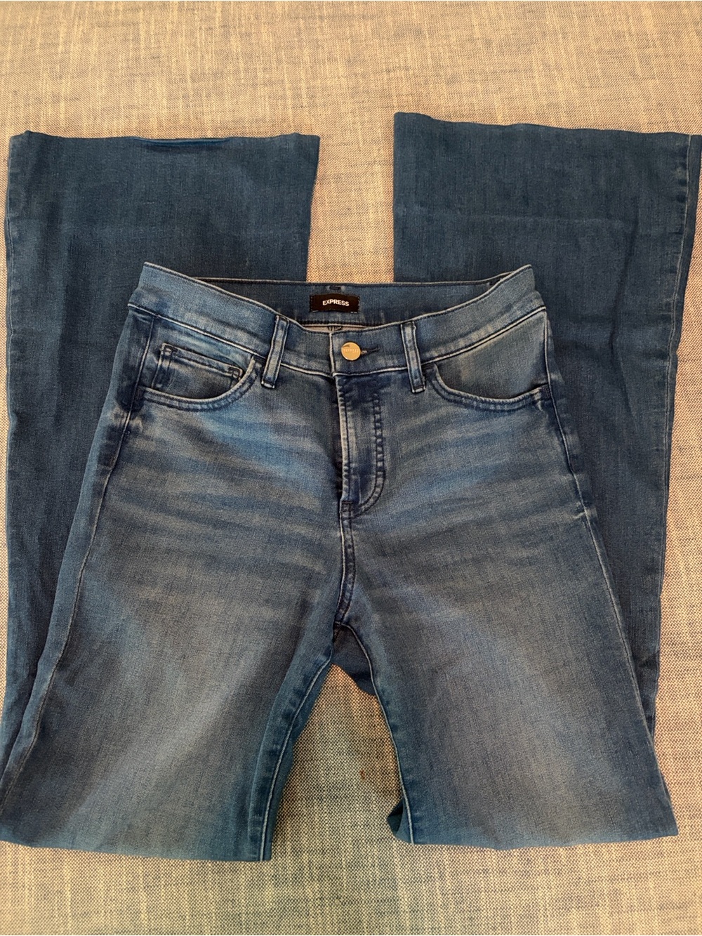 Express '70s Flare Mid Rise Jeans - Dark Blue